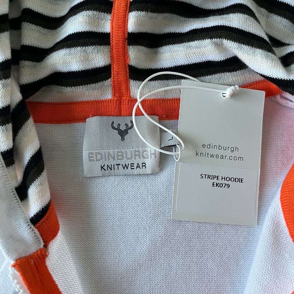 Edinburgh Knitwear Streetwear Striped Zip Hoodie - 100% Pima Cotton - Size L - Picture 6 of 10